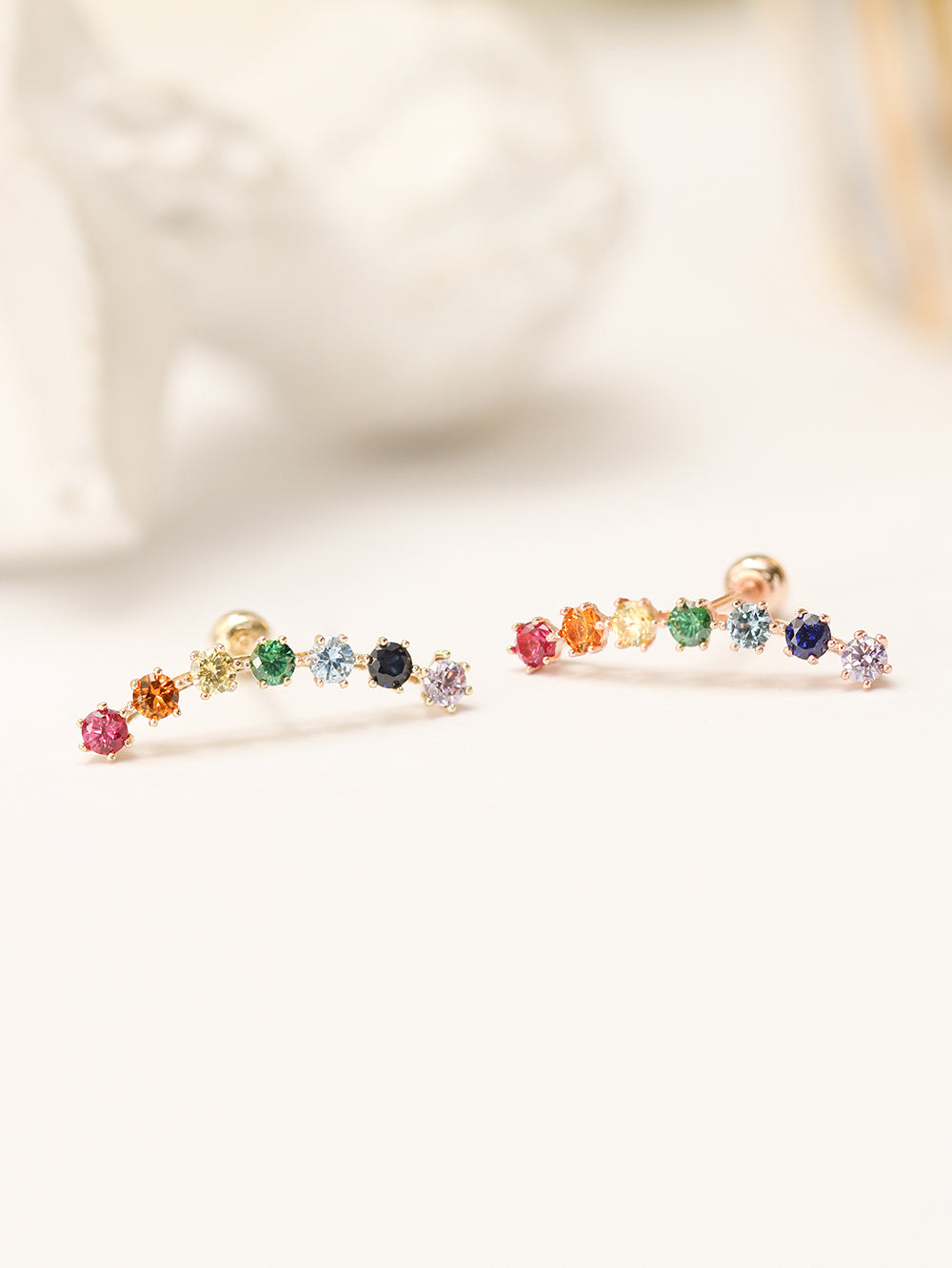 14K Gold Rainbow CZ curve Cartilage Earring 20G18G16G