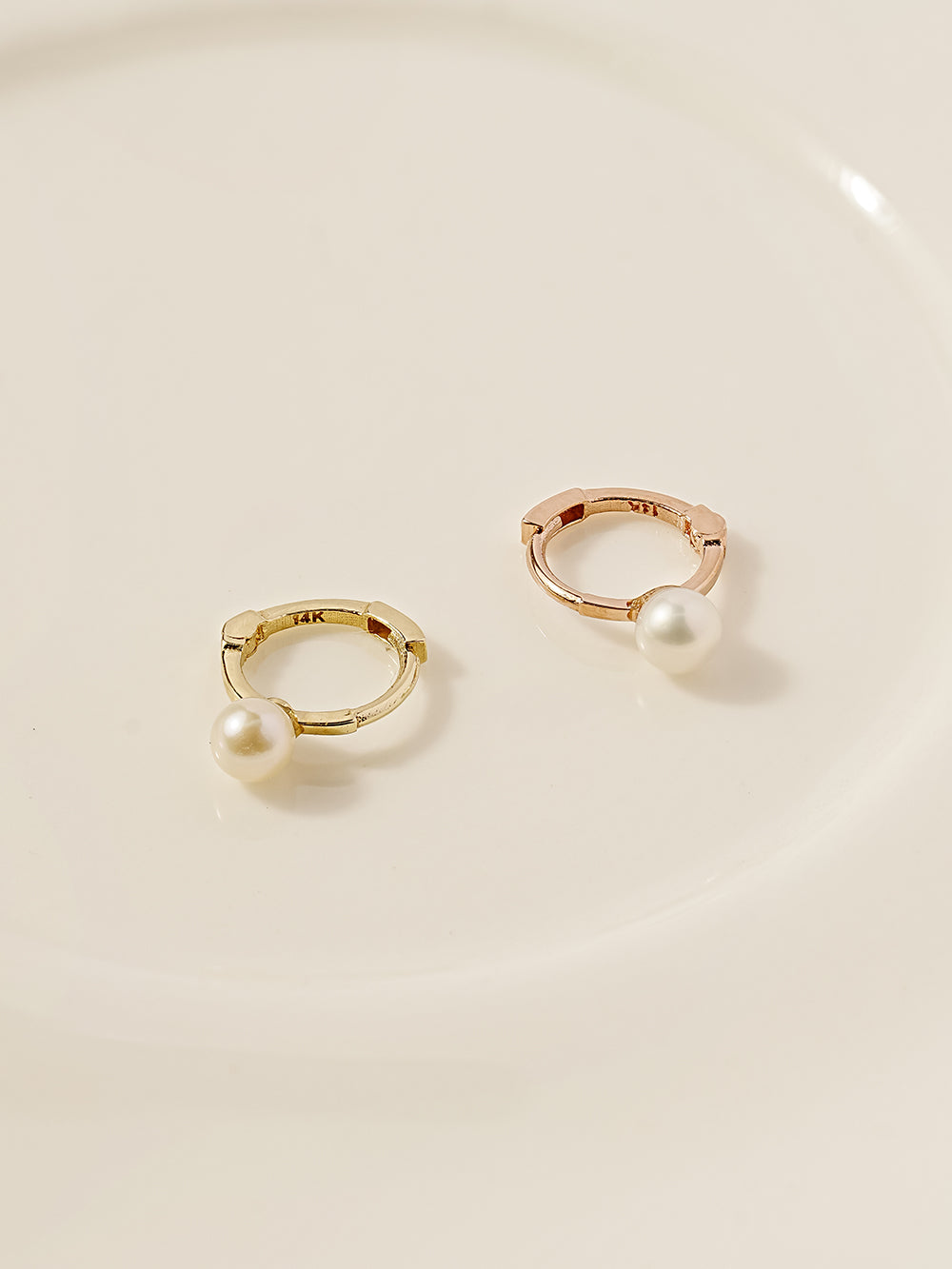 14K 18K Gold Tiny Pearl Cartilage Hoop Earring