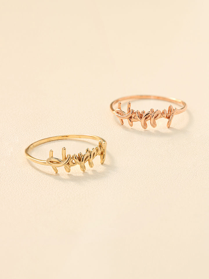 14K 18K Gold Lettering Happy Ring