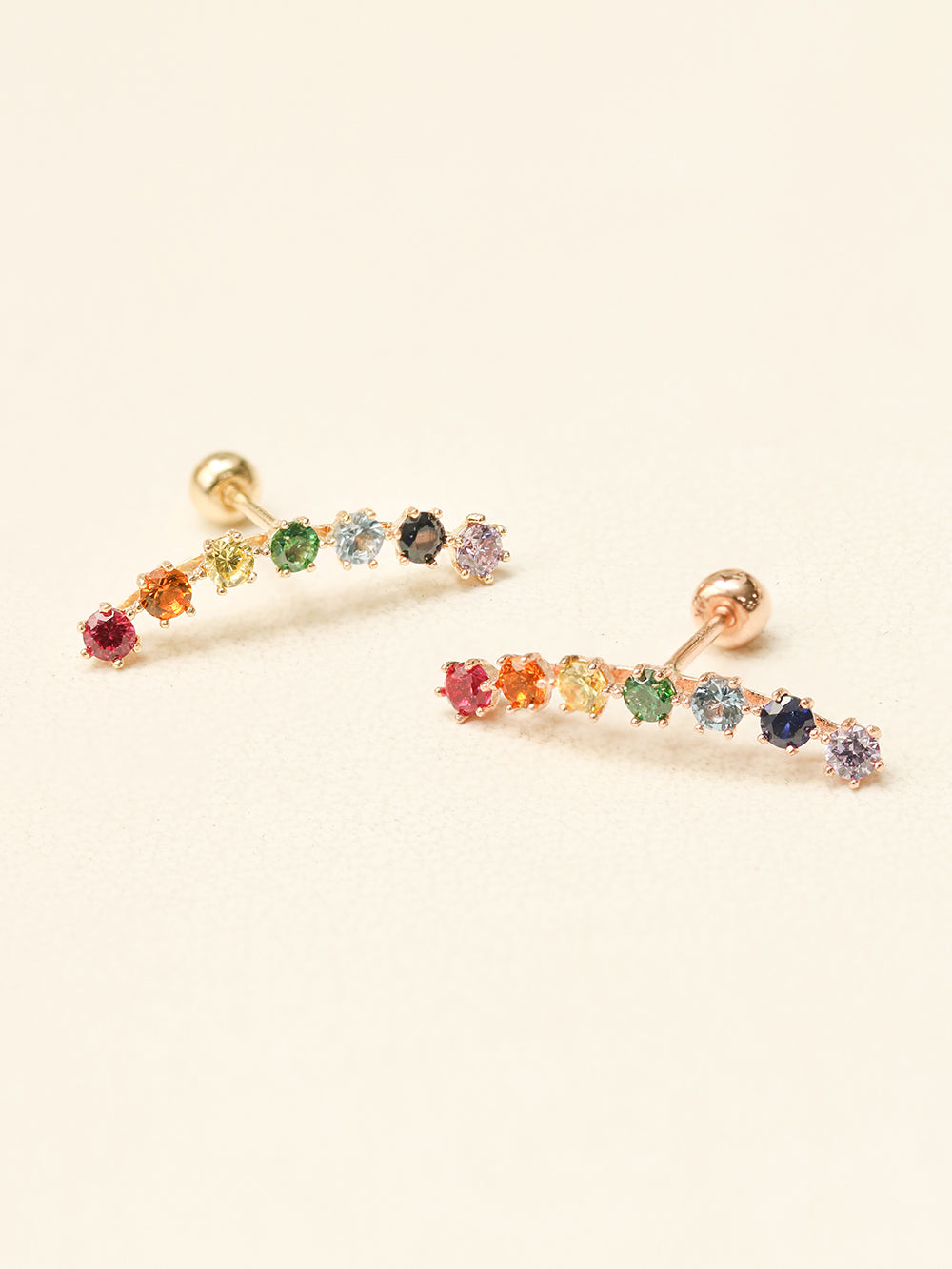 14K Gold Rainbow CZ curve Cartilage Earring 20G18G16G