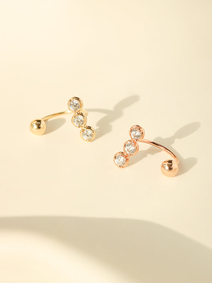 14K Gold Trio CZ Curve Piercing 20G