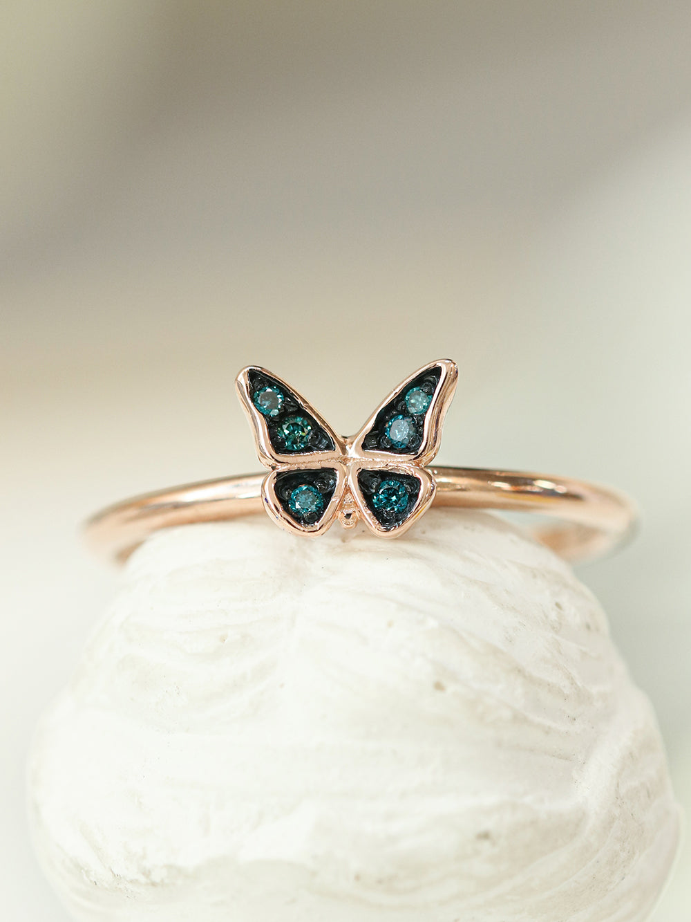 14K Gold Bling Blue Diamond Butterfly Ring