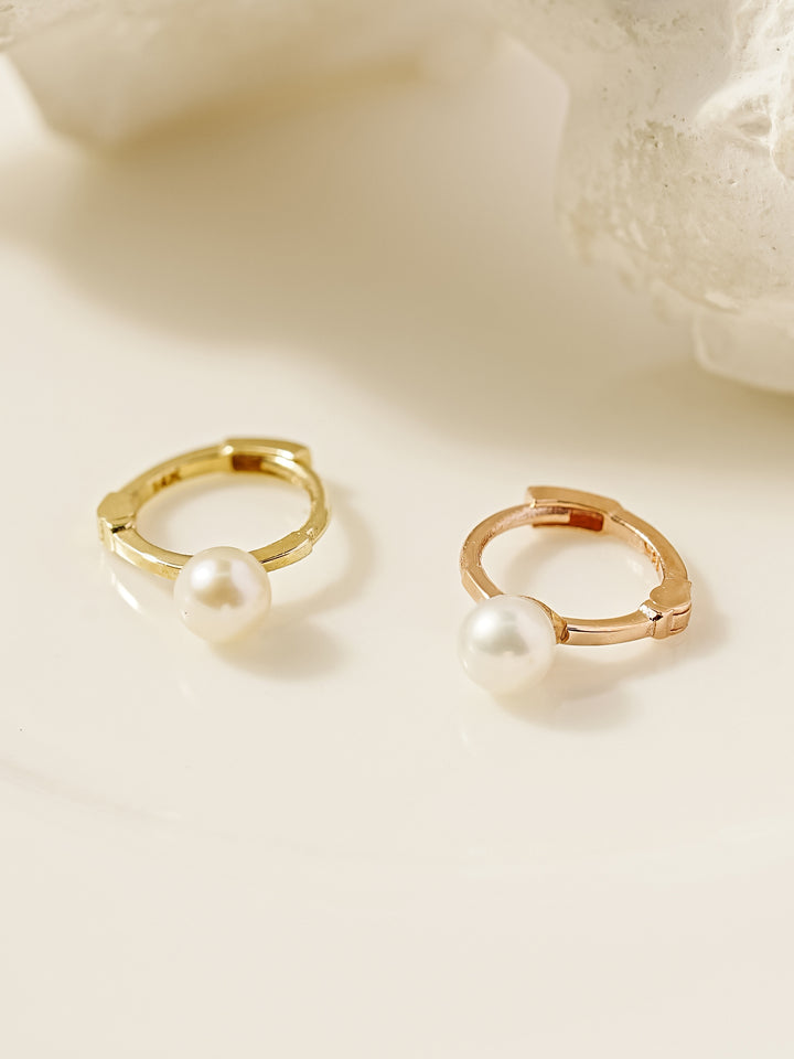 14K 18K Gold Tiny Pearl Cartilage Hoop Earring