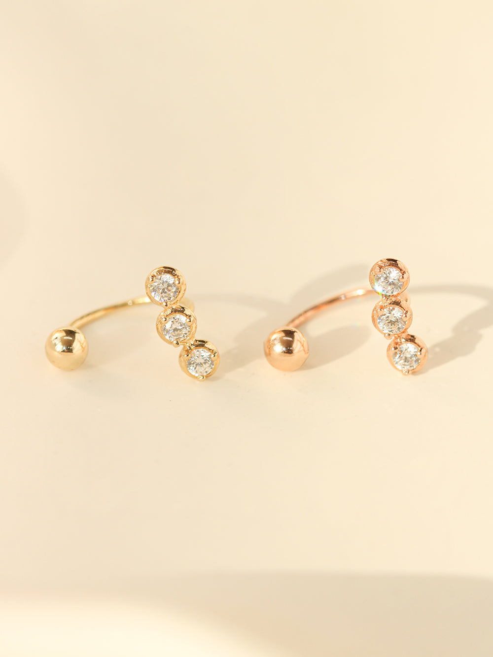 14K Gold Trio CZ Curve Piercing 20G