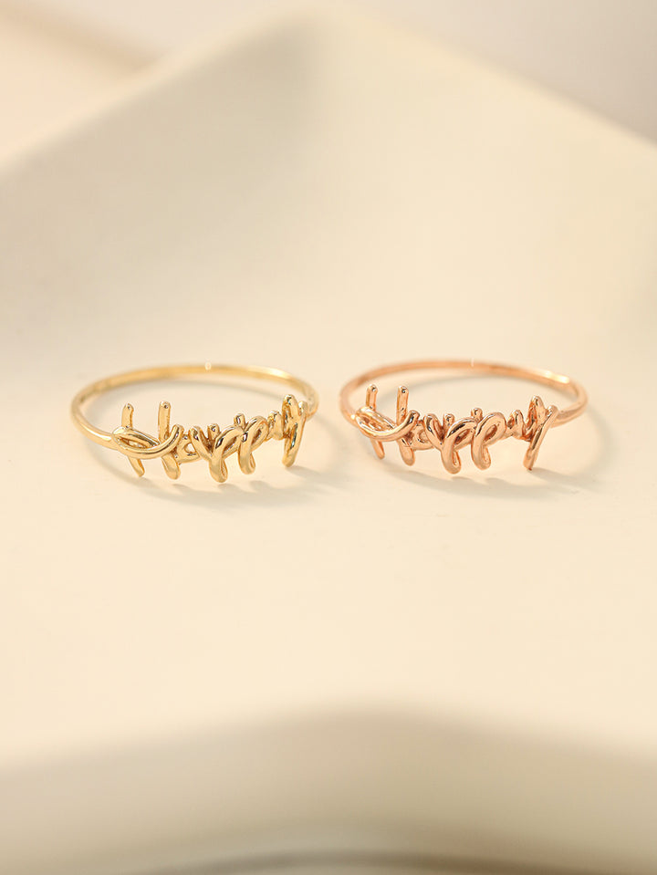 14K 18K Gold Lettering Happy Ring