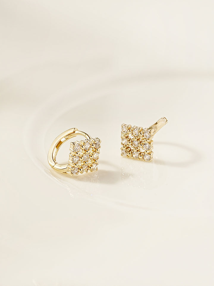 14K 18K Gold Crystal Square Cubic Cartilage Hoop Earring