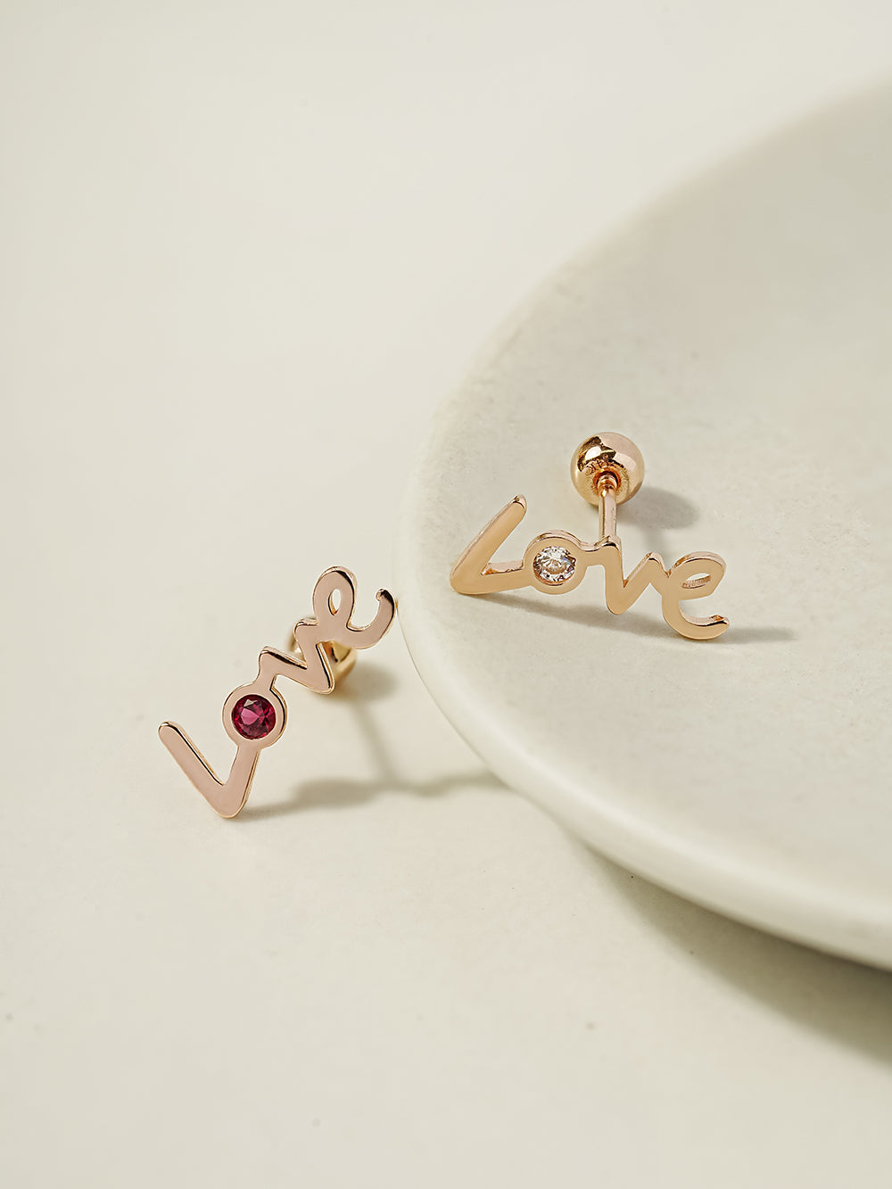 14K Gold Love Cubic Set Cartilage Earring 20G18G16G