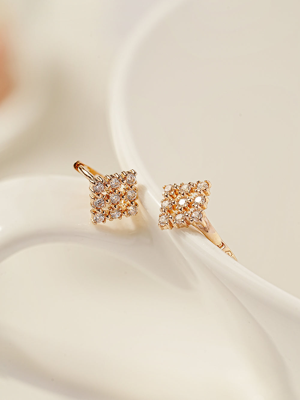 14K 18K Gold Crystal Square Cubic Cartilage Hoop Earring