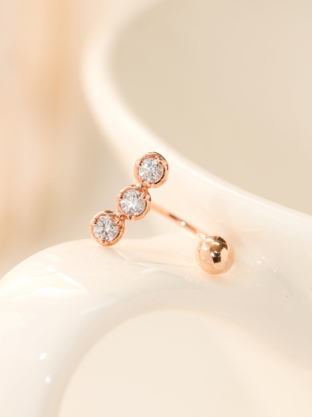 14K Gold Trio CZ Curve Piercing 20G