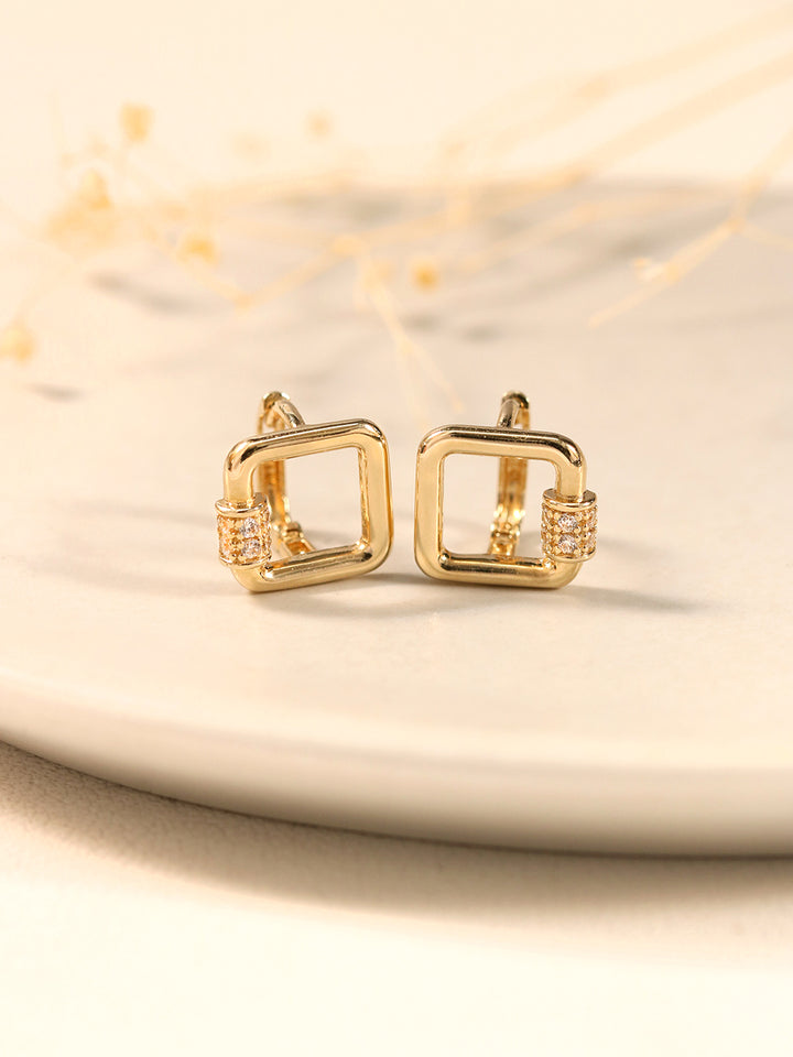 14K 18K Gold Open Cubic Square Cartilage Hoop Earring