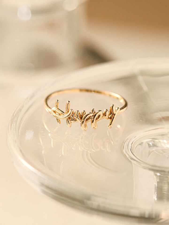 14K 18K Gold Lettering Happy Ring