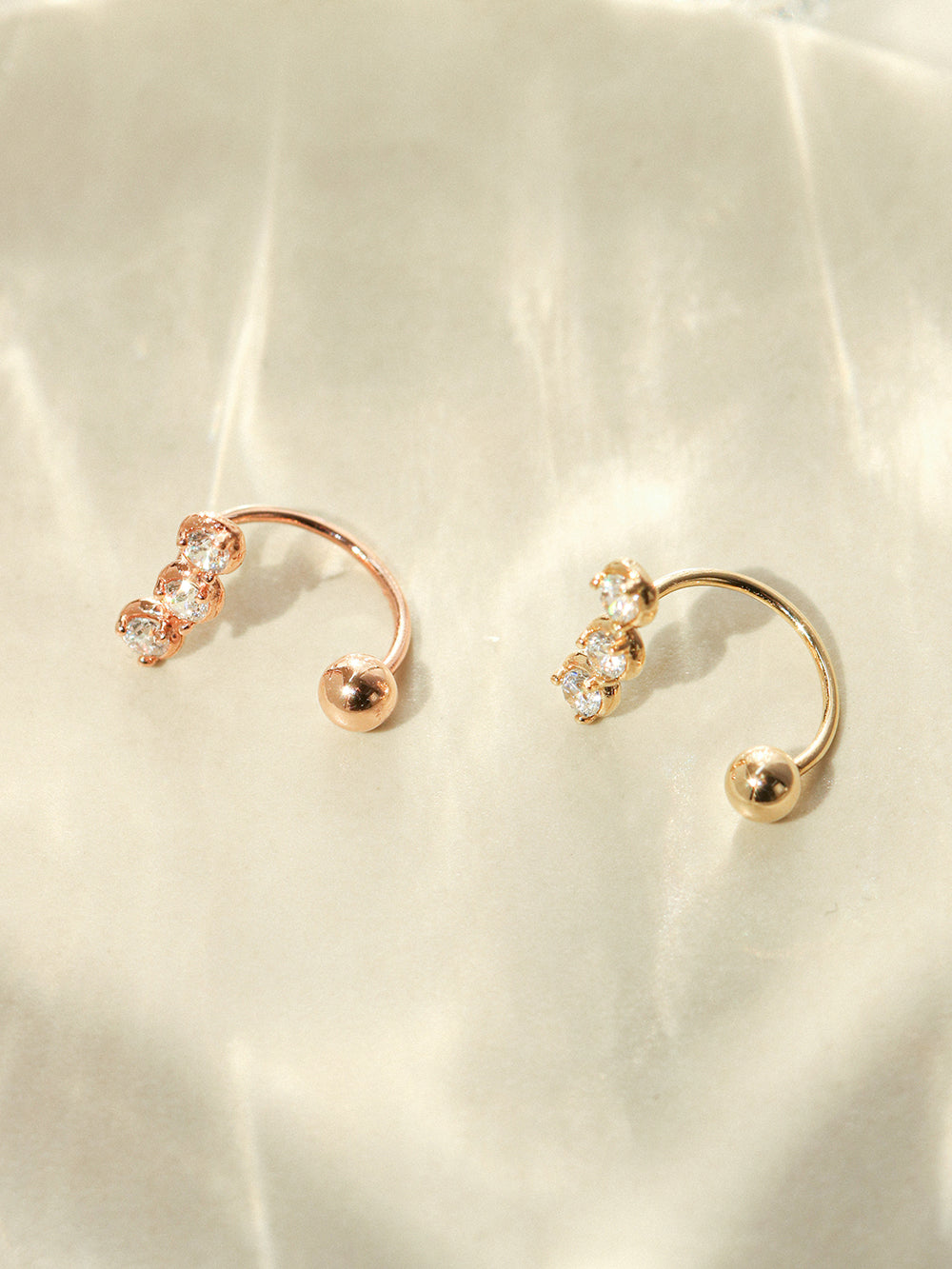 14K Gold Trio CZ Curve Piercing 20G