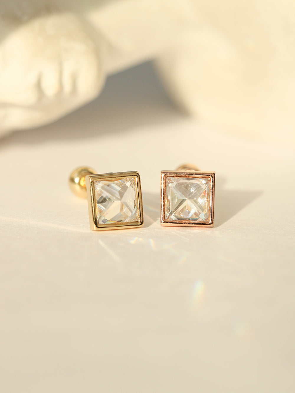 14K Gold Daily Square CZ Cartilage Earring 20G18G16G