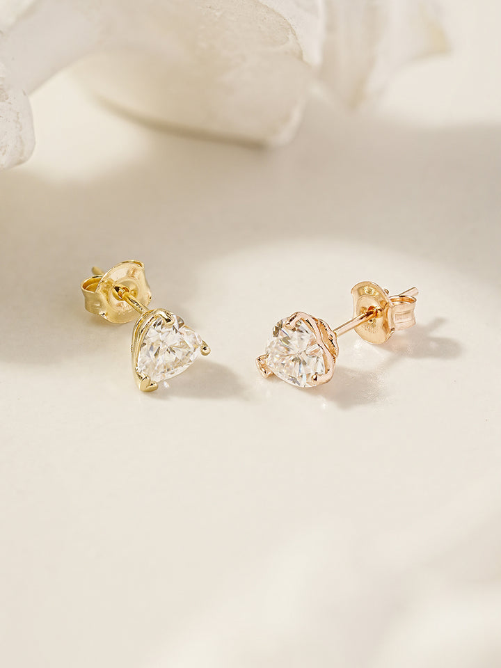 14K Gold Moissanite Glory Heart Stud Earring