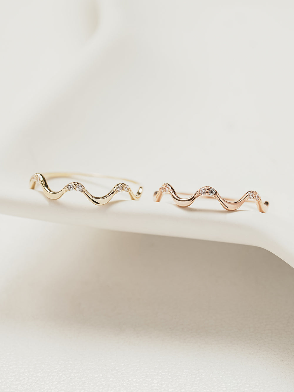 14K 18K Gold Wavy CZ Layered Ring