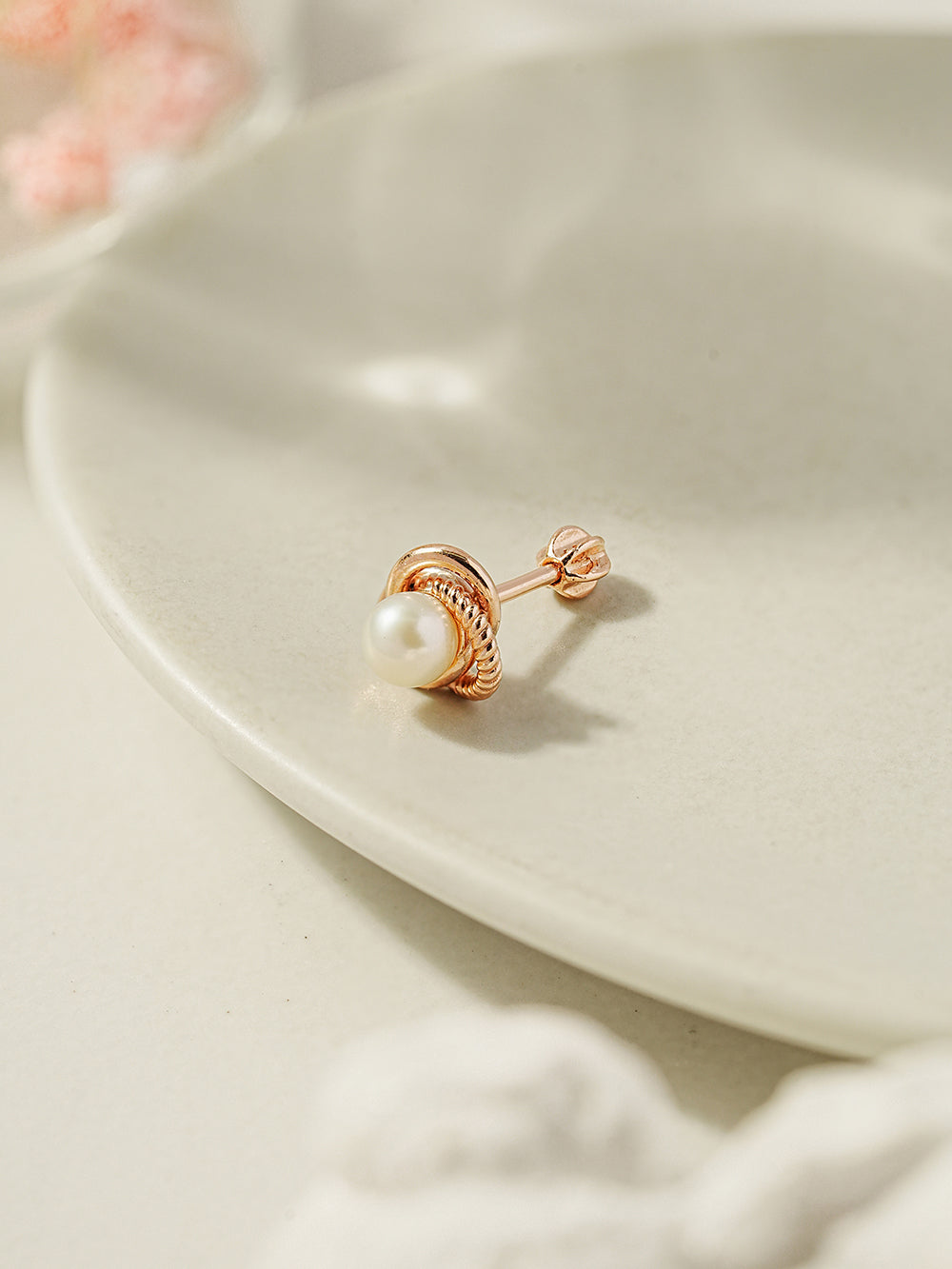 14K Gold Freesia Pearl Cartilage Earring 18G16G