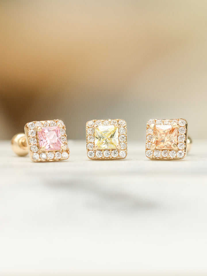 14K Gold Bling Square CZ Cartilage Earring 20G18G16G