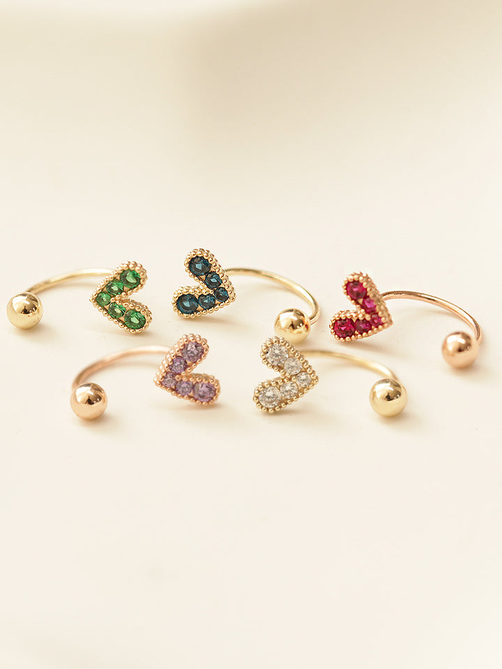 14K Gold Bling Lovely Heart Curve Piercing 20G