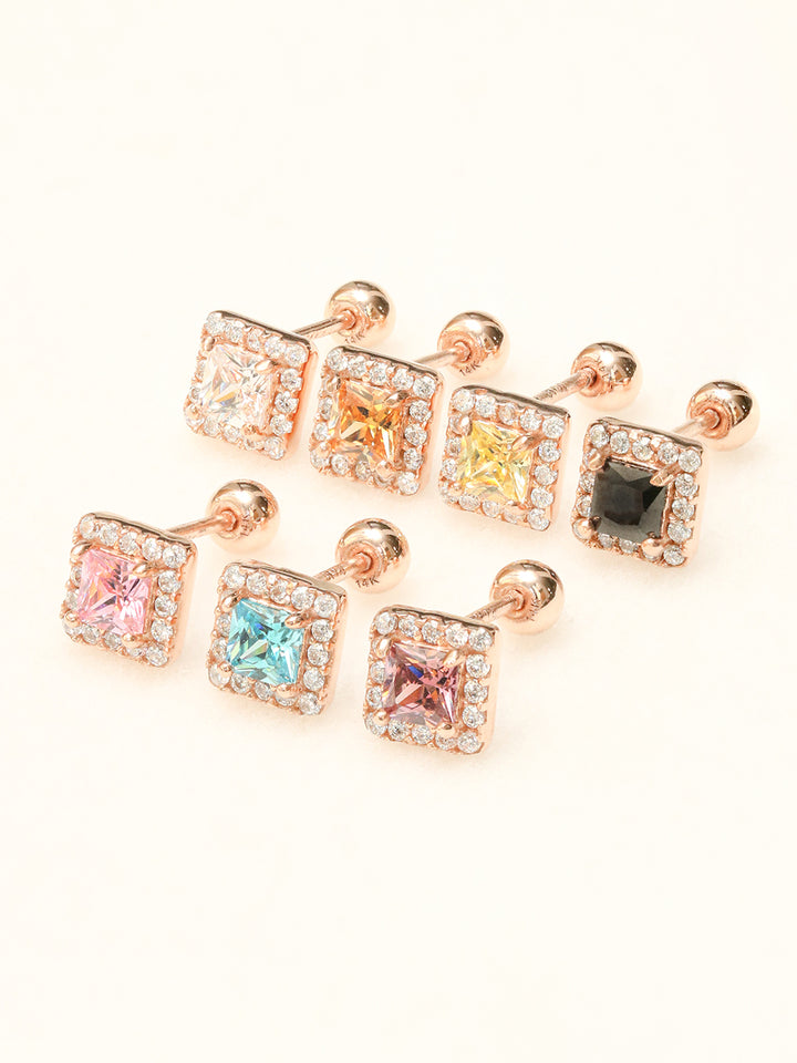 14K Gold Bling Square CZ Cartilage Earring 20G18G16G