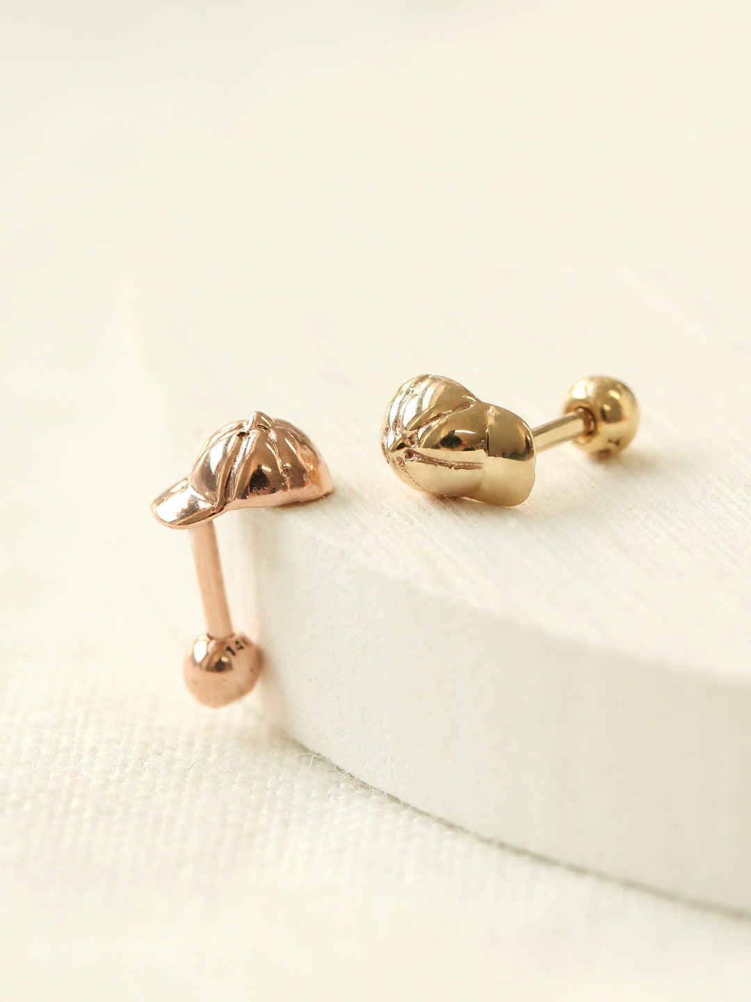 14K Gold Cap Cartilage Earring 18G16G