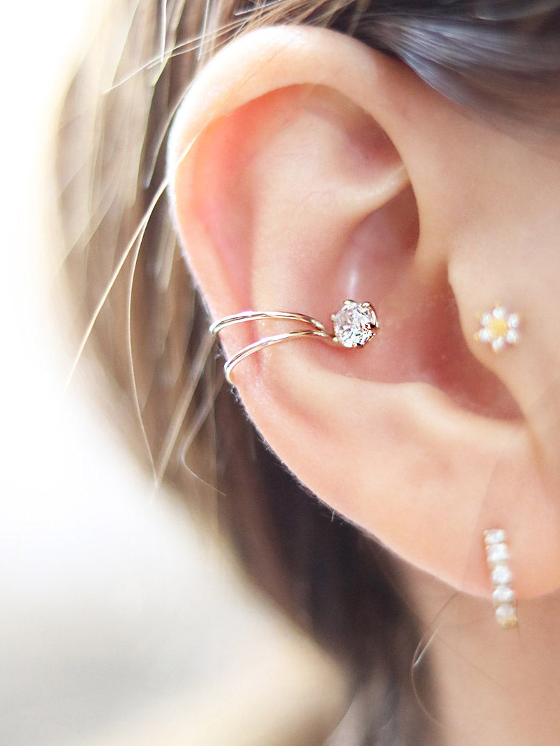 14K Gold Simple CZ ear cuff