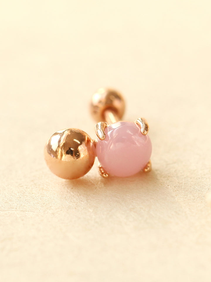 14K Gold Pink Opal Cartilage Earring 18G16G