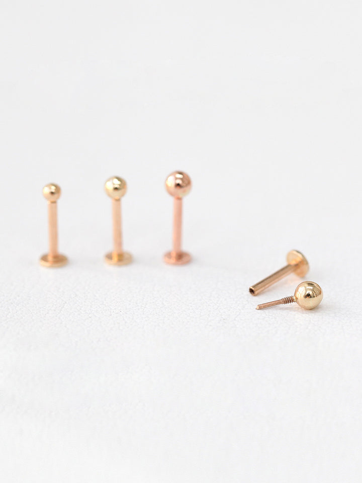 14K Gold Internally Threaded Mini Ball Labret Piercing 2mm 2.5mm 3mm 18G16G