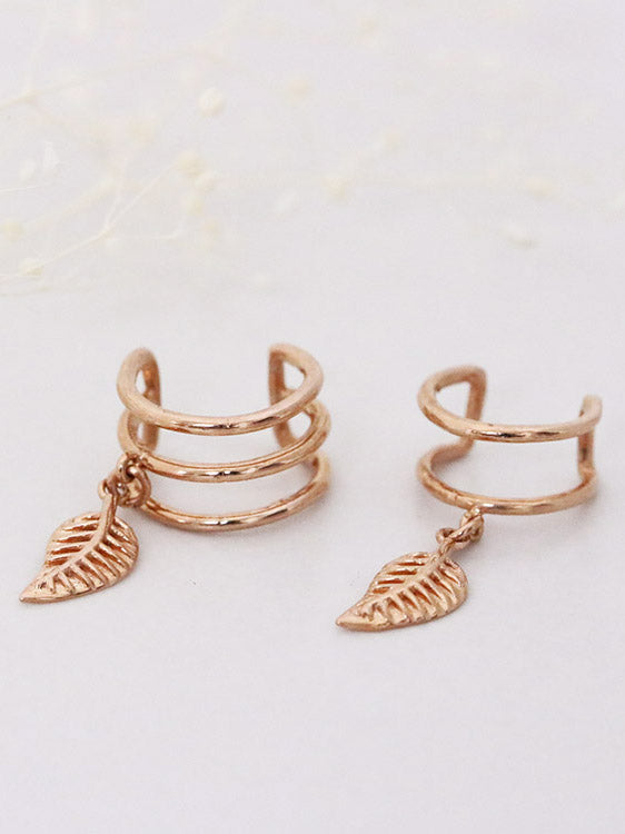 14K Gold bohemian dangle leaf ear cuff