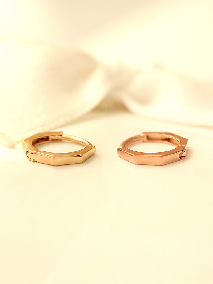 14K Gold Hexagon Hoop Earring