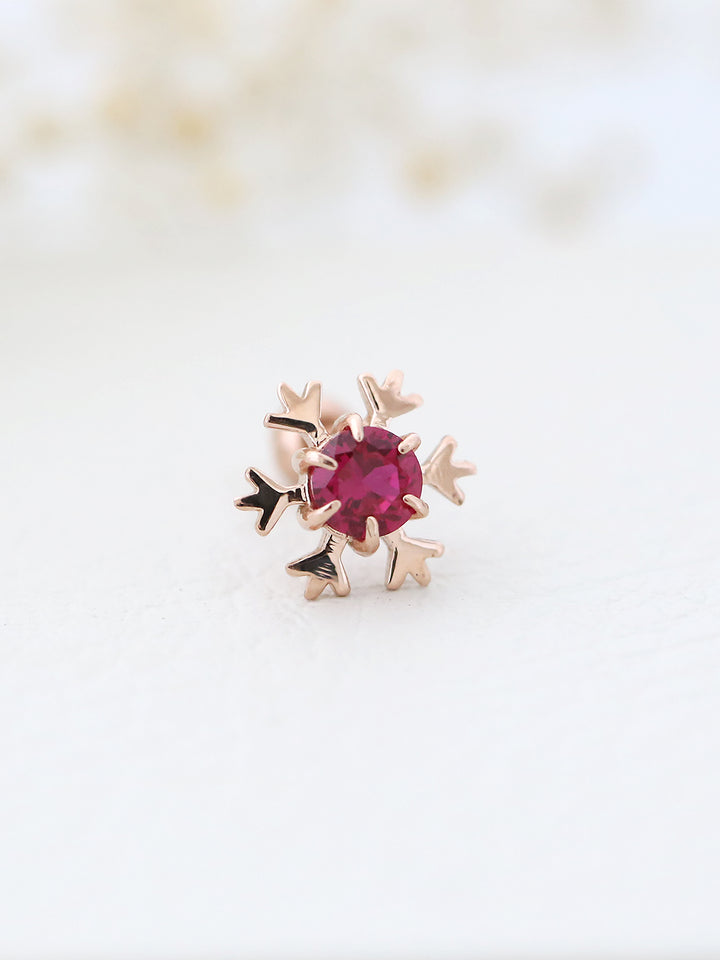 14K Gold Gemstone Snowflake Cartilage Earring 18G16G