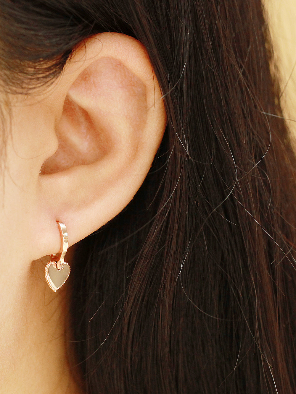 14K Gold Solid Heart Drop Hoop Earring