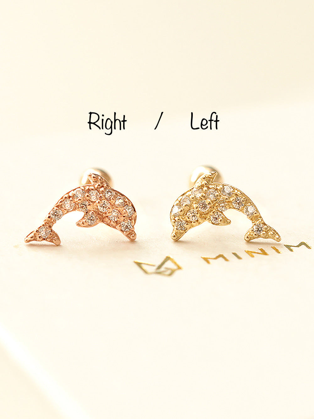 14K Gold Bling Dolphin Cartilage Earring 20G