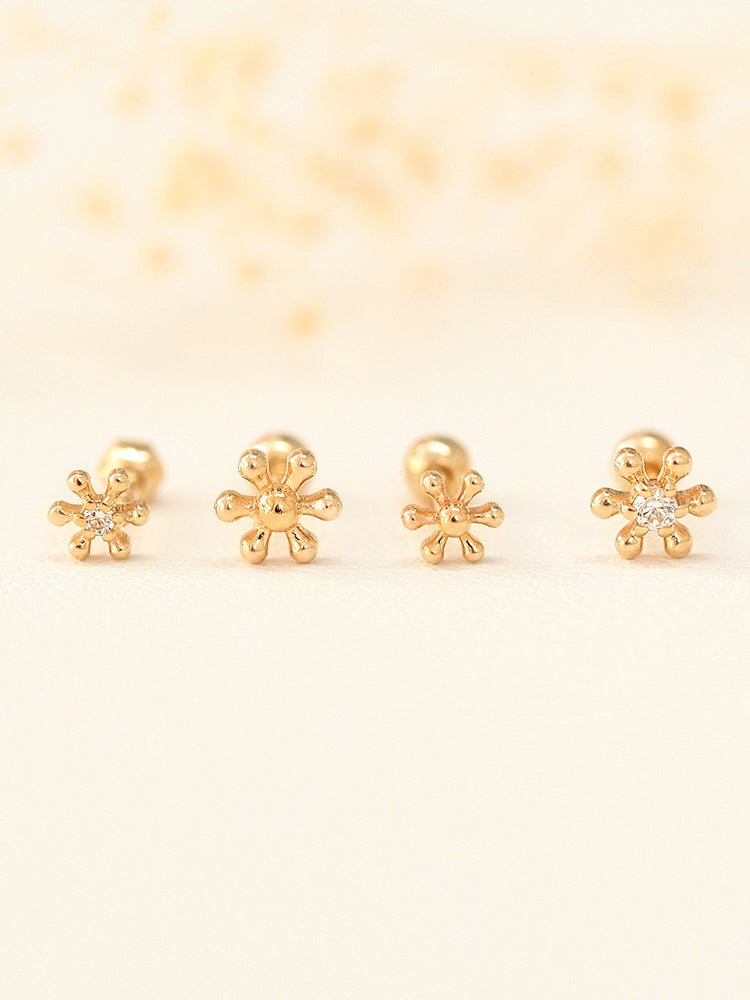 14K Gold Point Ball Flower Cartilage Earring 18G16G