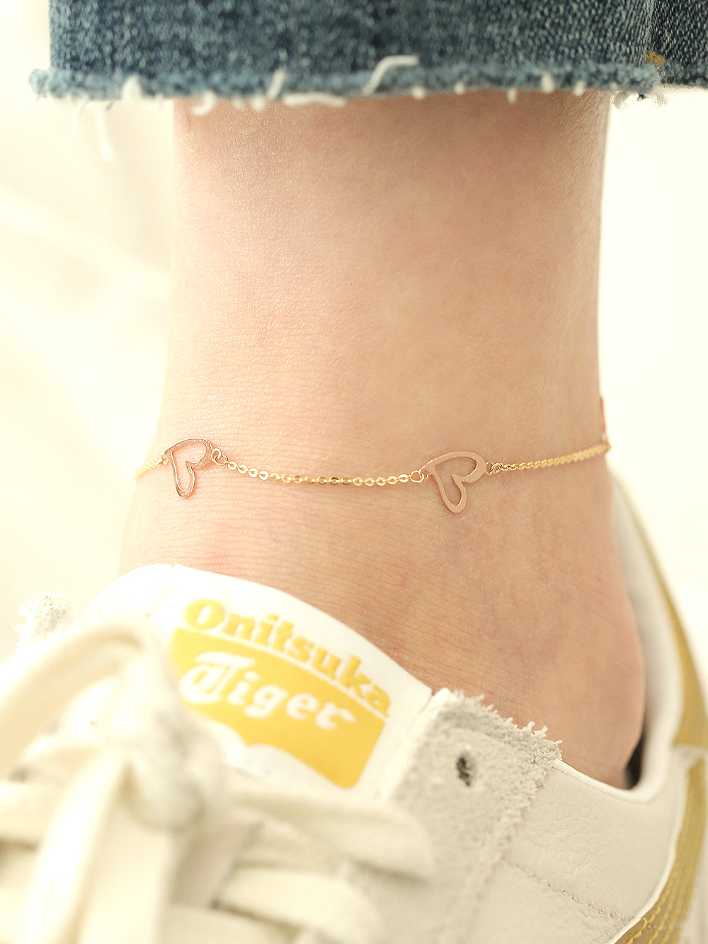 14K Gold Lovely Heart Chain Anklet Bracelet