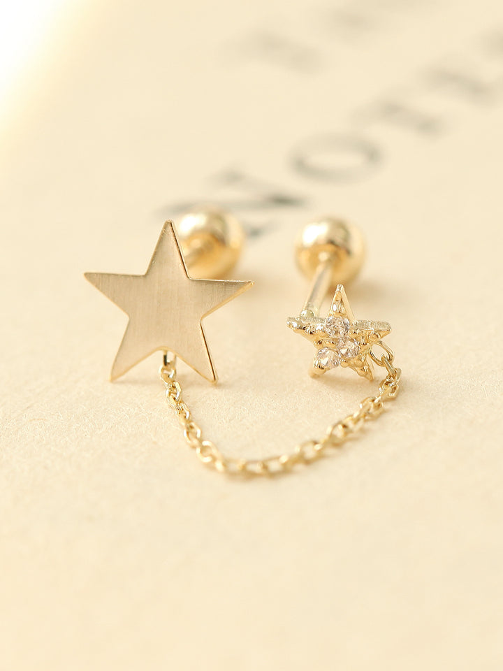 14K gold Double Star layered cartilage earring 20g