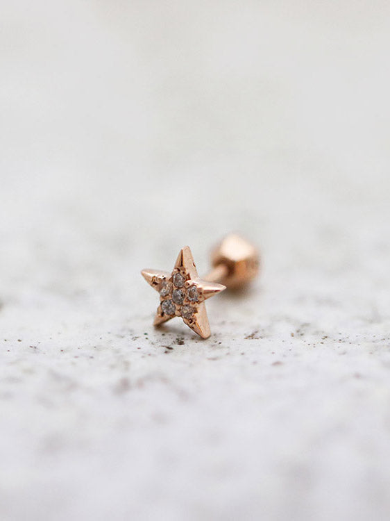 14K Gold CZ Star cartilage earring 18G16G