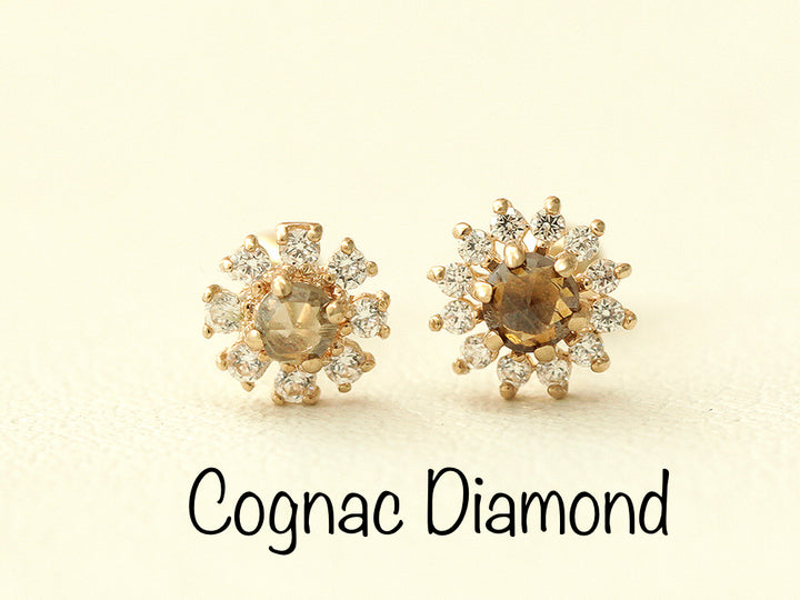 14K gold sun flower Rough Diamond cartilage earring 20g