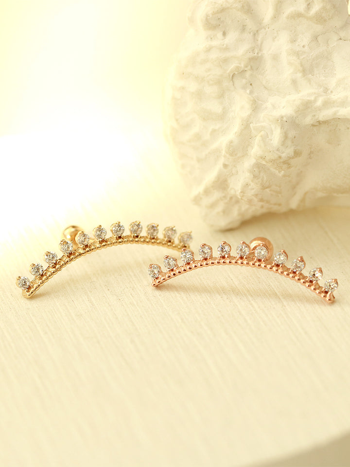 14K Gold Crown Cubic Long Curve Cartilage Earring 20G18G16G