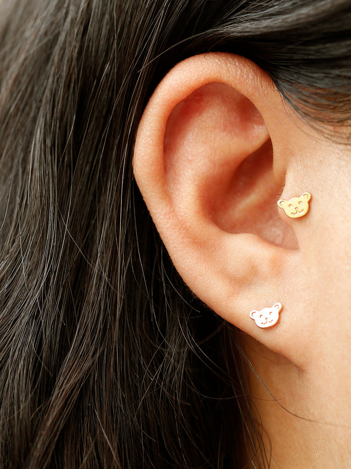 14K Gold Bear Cookie Cartilage Earring 20G18G16G