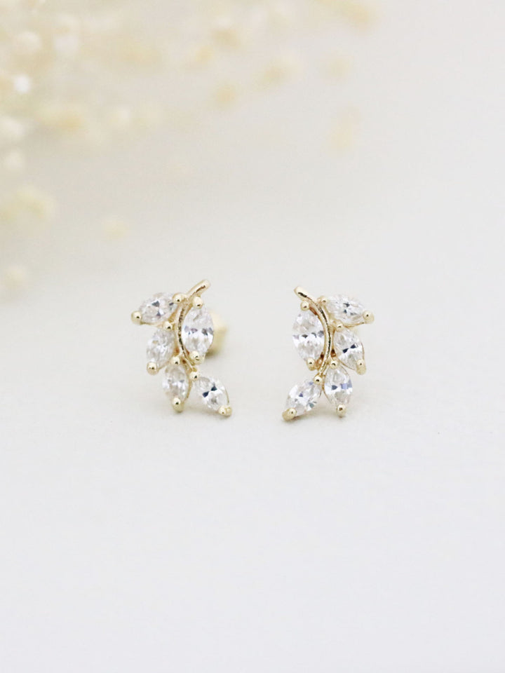 14K Gold CZ Leaf Cartilage Earring 18G16G