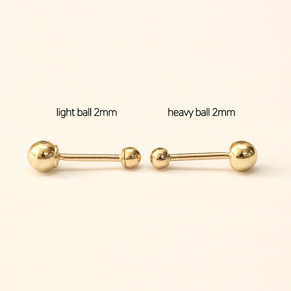 14K Gold Ball Cartilage Earring 2mm/2.5mm/3mm/4mm/5mm/6mm 20g