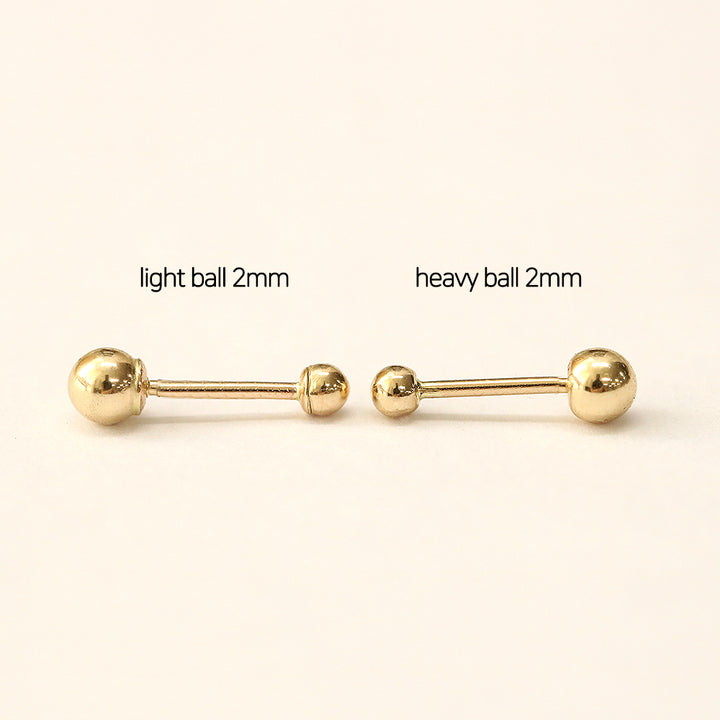 14K Gold Ball Cartilage Earring 2mm/2.5mm/3mm/4mm/5mm/6mm 20g