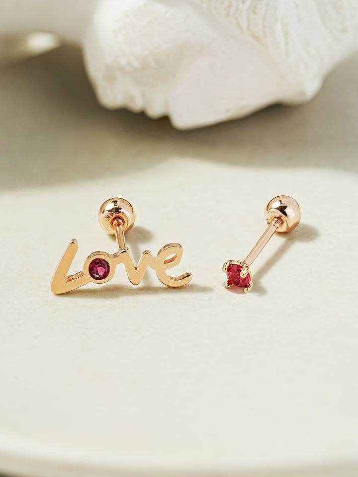 14K Gold Love Cubic Set Cartilage Earring 20G18G16G