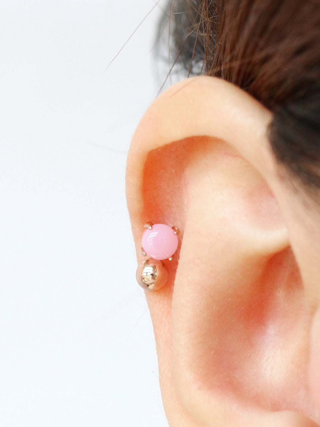 14K Gold Pink Opal Cartilage Earring 18G16G