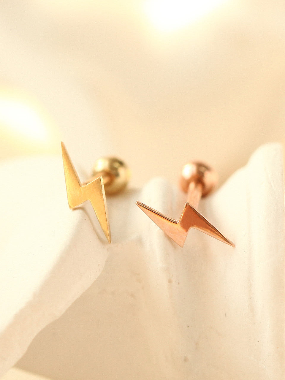 14K gold Dainty Lightning Bolt Cartilage Earring 18g16g