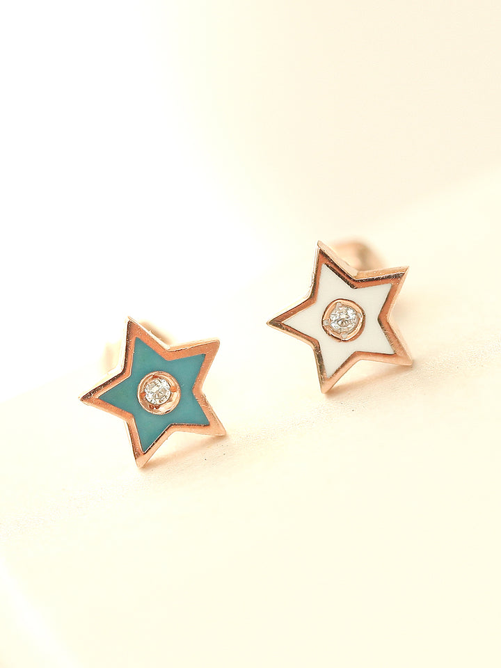 14K Gold Enamel Cubic Star Cartilage Earring 18G16G