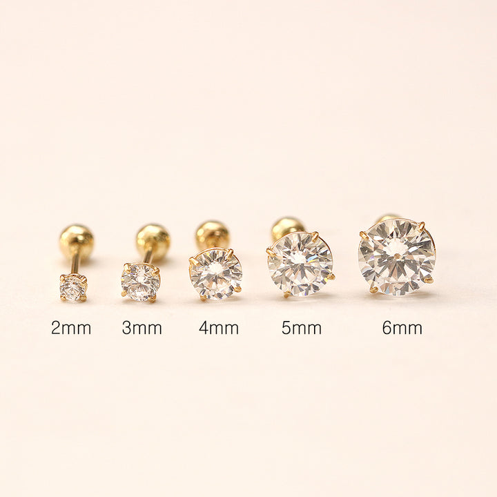 14K Gold Bling Cubic 4 Prong Cartilage Earring 20G