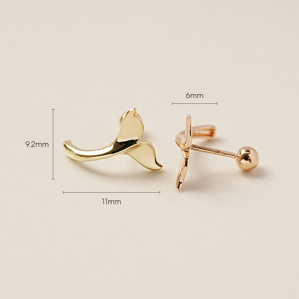 14K Gold Whale Tale Cartilage Earring 20G18G16G