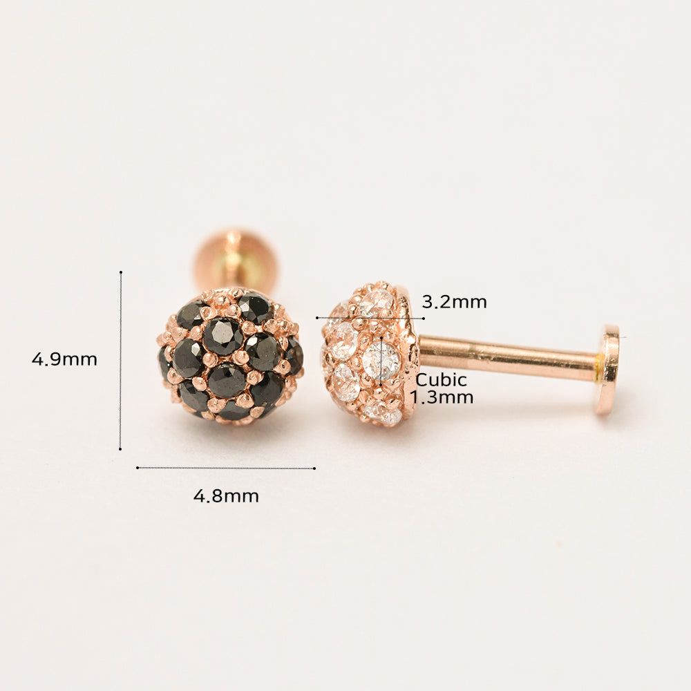 14K Gold Cubic ball Internally Threaded Labret Piercing 18G16G