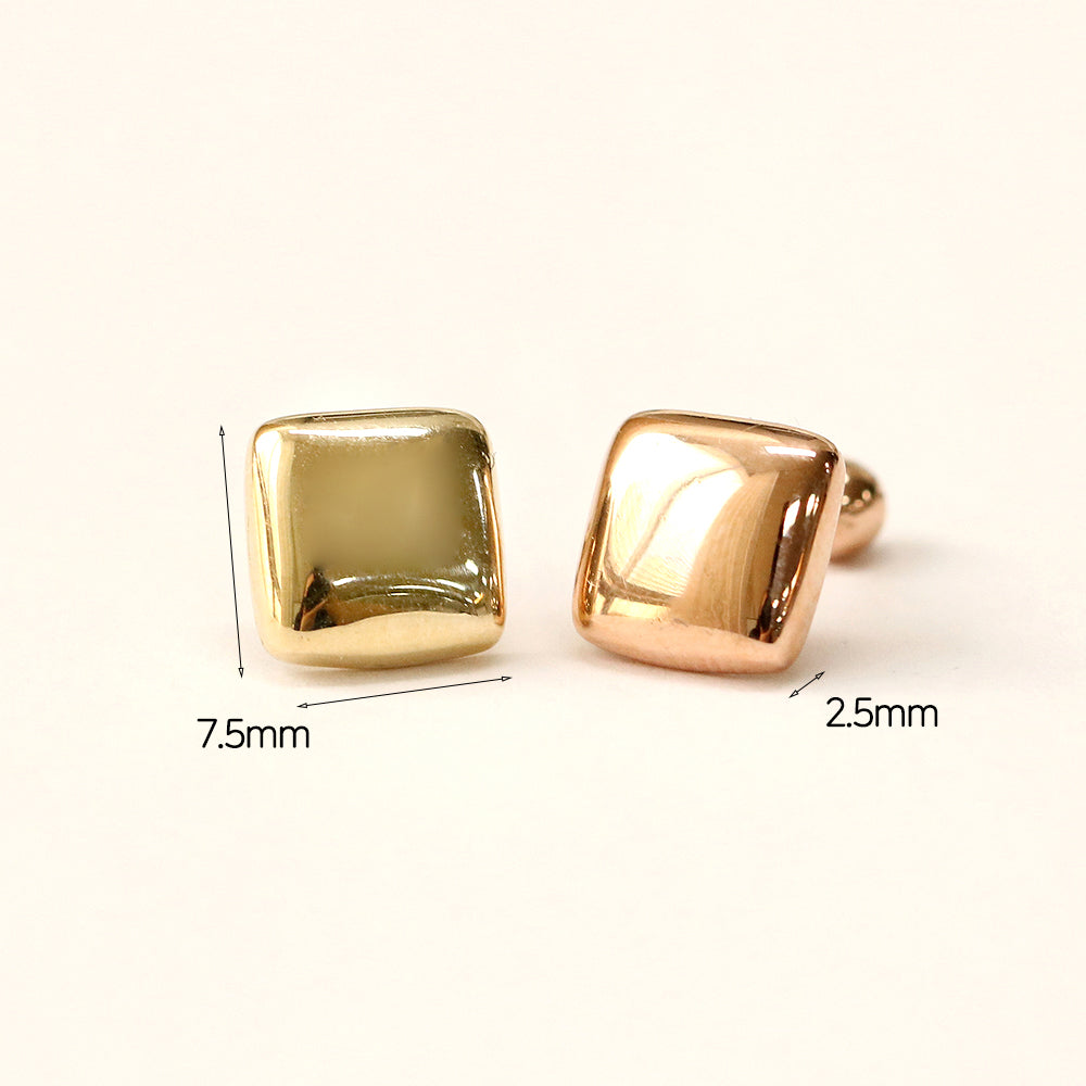 14K Gold Bold Square Cartilage Earring 18G16G